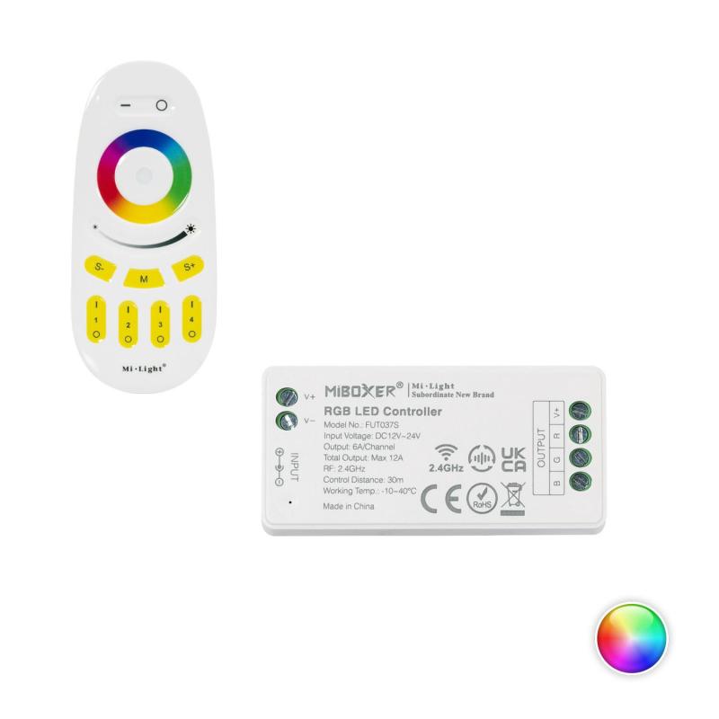 Produto de Controlador Regulador RGB 12/24V DC + Comando RF 4 Zonas MiBoxer