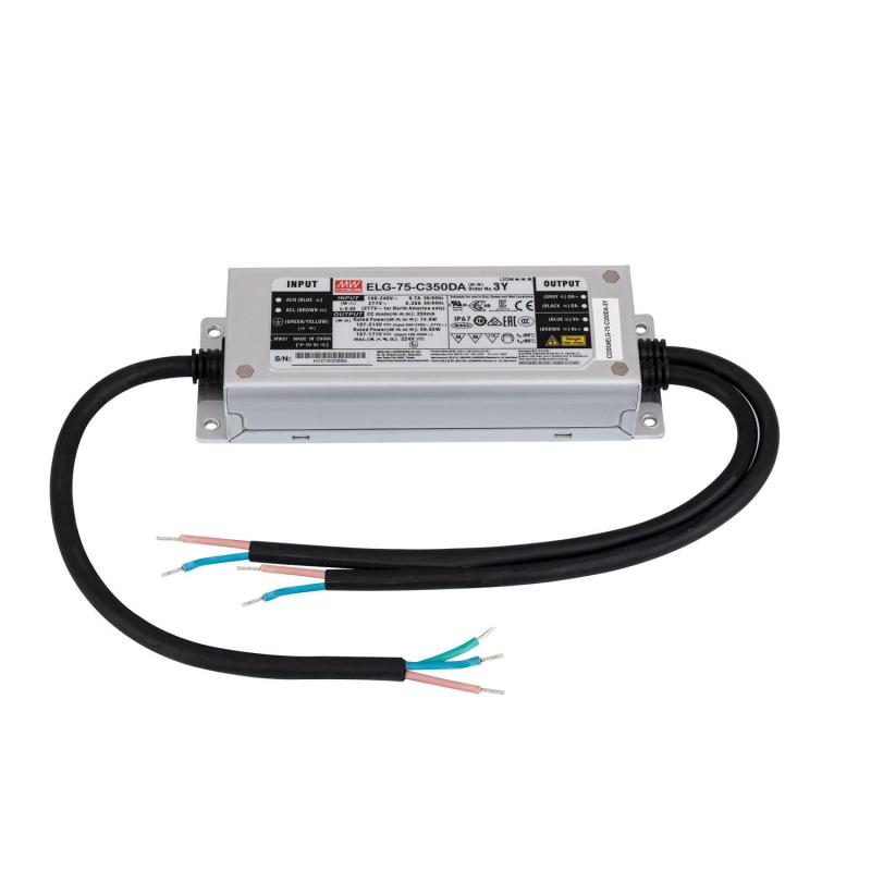 Producto de Driver MEAN WELL Regulable DALI IP67 100-240V Salida 107-214V 350mA 75W ELG-75-C350-DA