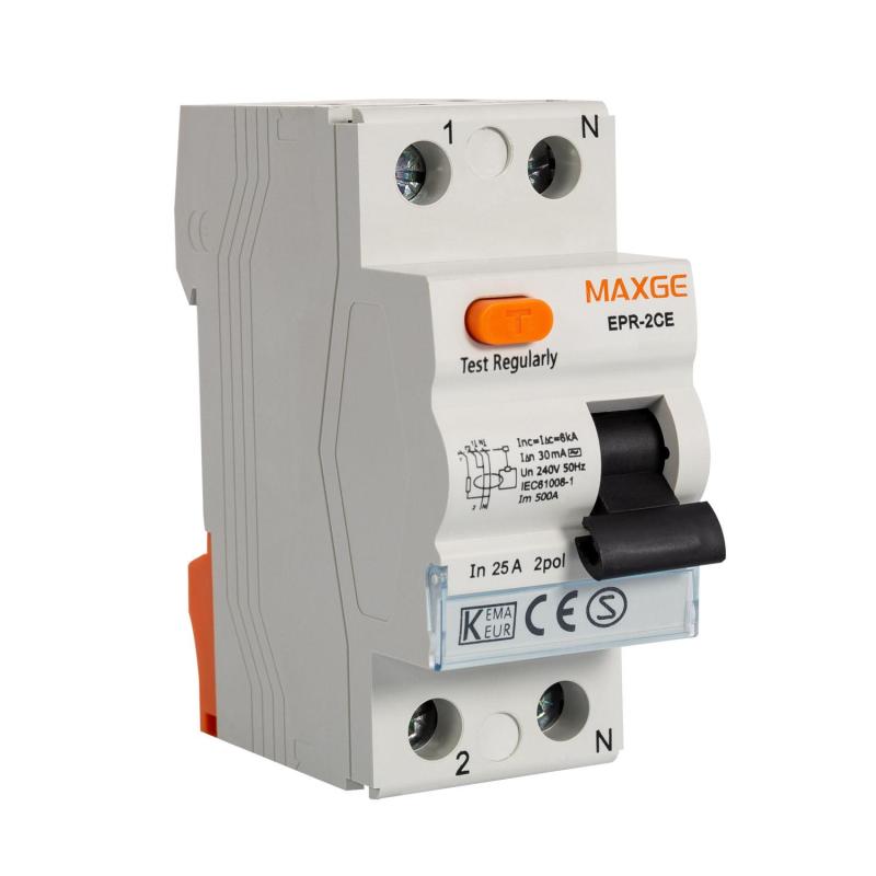 Producto de Interruptor Diferencial Residencial 1P+N 30mA 25-40A 6kA Clase AC MAXGE 