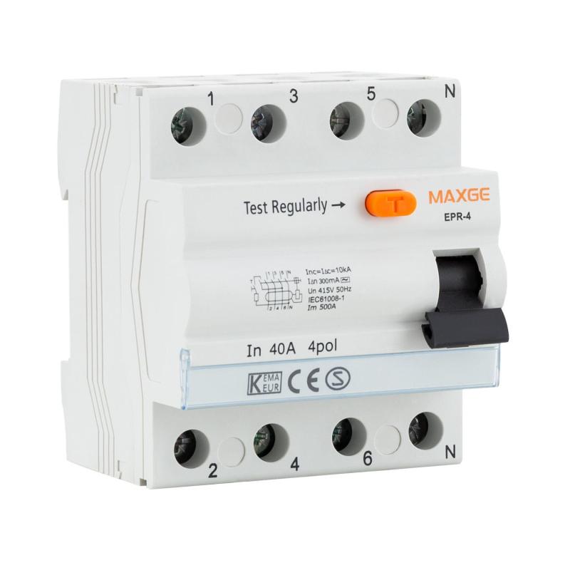 Producto de Interruptor Diferencial Residencial 4P 300mA 40A 6kA Clase AC MAXGE