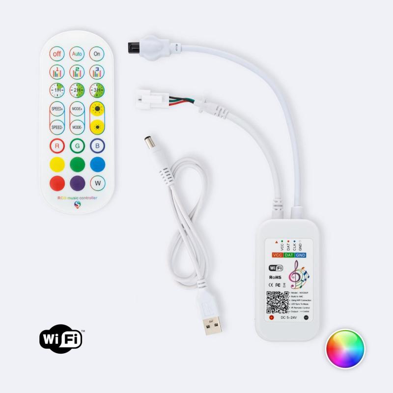 Produto de Controlador Regulador Tuya WiFi Fita LED RGB Digital SPI 5-24V DC com Comando IR