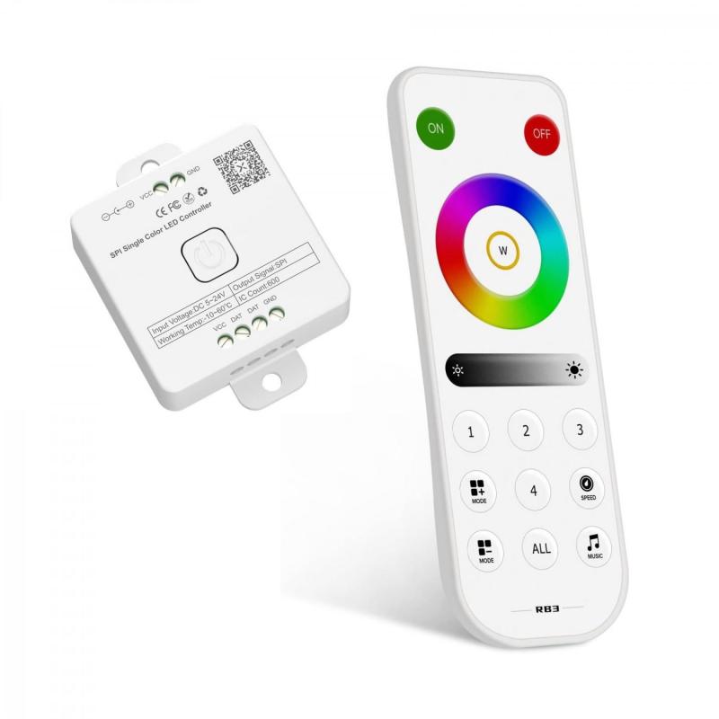 Produto de Controlador Regulador de Fita LED RGBWWIC Digital SPI 24V DC com Comando e Bluetooth