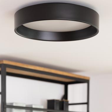 Produto de Plafon LED 20W Circular Metal CCT Selecionável Ø450 mm Preto Design 