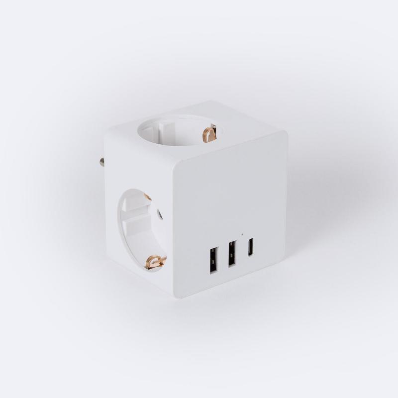 Produto de Adaptador de Tomada Triple Tipo F Schuko 2 USB + 1 USB-C 