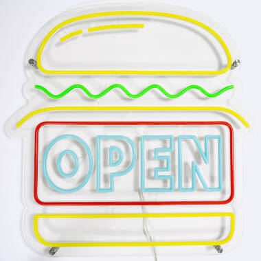 Cartel Neón LED Open Burger