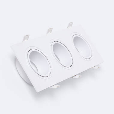 Aro Downlight Quadrado Branco para 3 Lâmpadas LED GU10 / GU5.3 Corte 235x75 mm