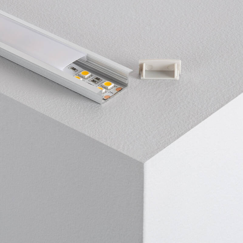 Producto de Perfil de Aluminio Empotrable con Tapa Continua para Doble Tira LED hasta 18 mm