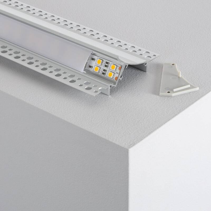 Produto de Perfil de Aluminio Encastrável para Gesso/Pladur com Cobertura Contínua para Fita LED até 20mm