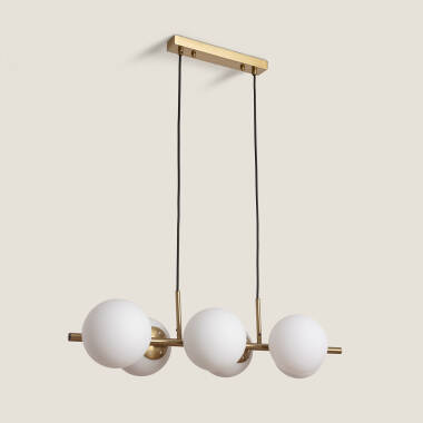 Candeeiro Suspenso Metal e Vidro Moonlight Brass 6 Focos