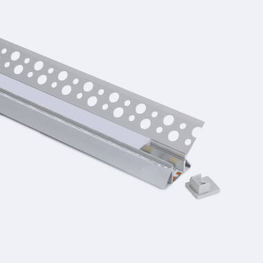 Perfil de Aluminio Integración en Escayola/Pladur con Tapa Continua para Esquina Interior Tira LED hasta 9 mm