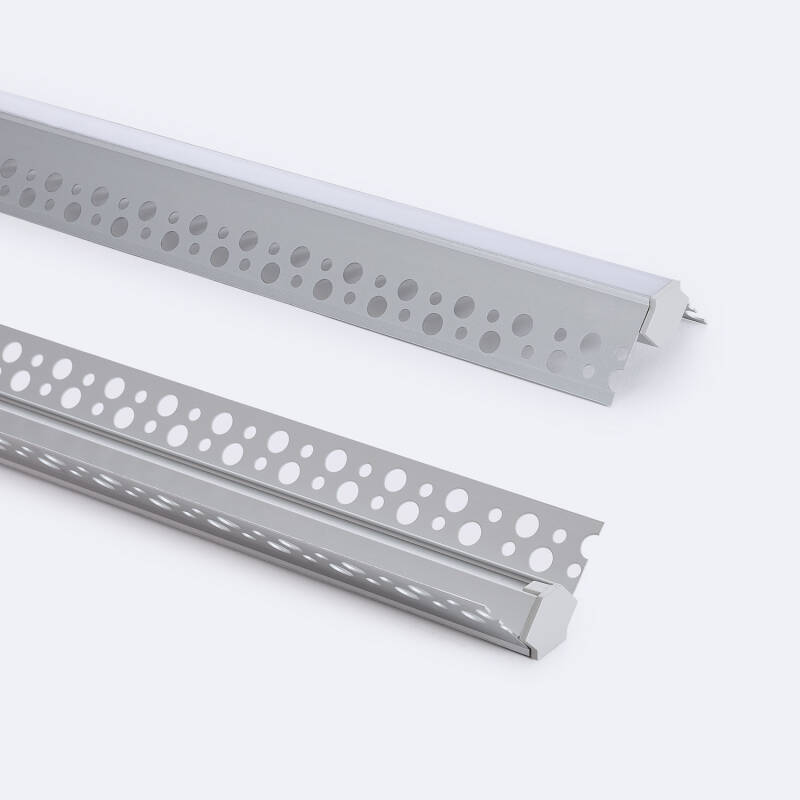 Producto de Perfil de Aluminio Integración en Escayola/Pladur con Tapa Continua para Esquina Arista Tira LED hasta 9 mm