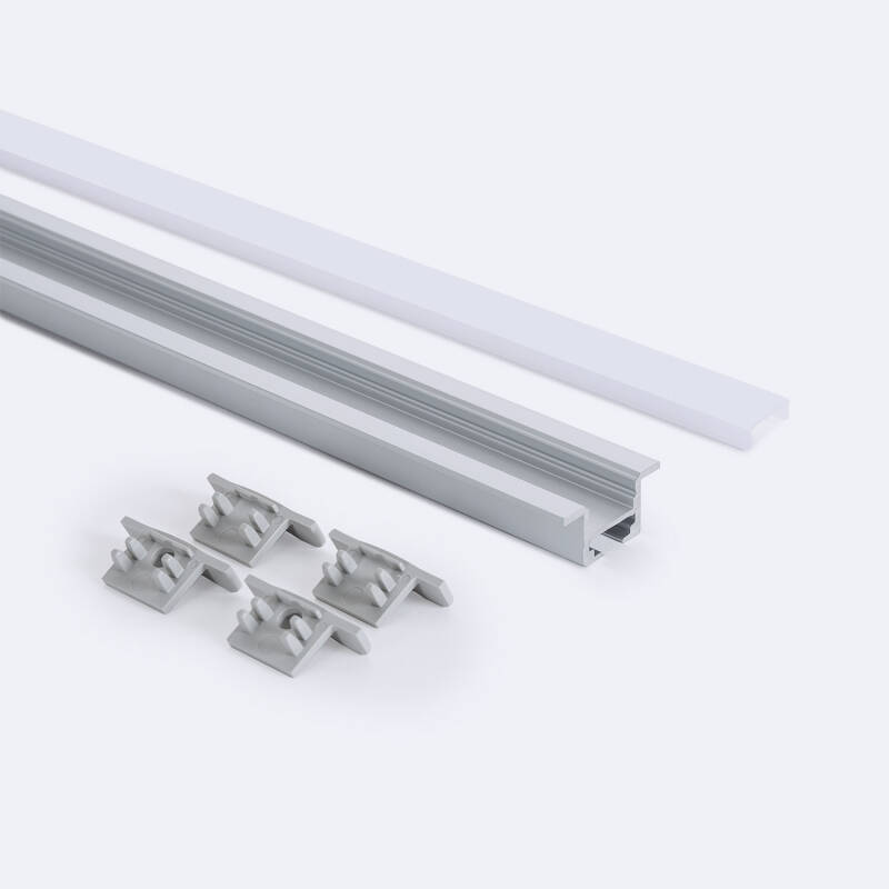 Producto de Perfil de Aluminio Empotrable con Clips y Tapa Continua para Tiras LED hasta 12 mm