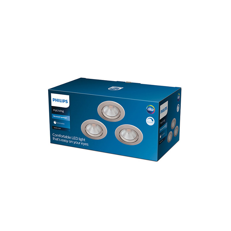 Produto de Pack de 3 Unidades Foco Downlight LED Regulável 5.5W PHILIPS Sparkle Corte Ø 70 mm