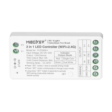 Controlador Regulador Wifi LED Monocor/CCT 12/24V DC MiBoxer FUT035W+ Compatível com Pulsador