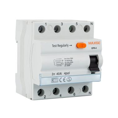 Disjuntor Diferencial Industrial 4P 30mA 25-40A 10kA Classe AC MAXGE