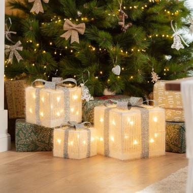 Pack 3 Caixas Presente de Natal LED Ribbon