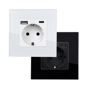 Ficha com USB Schuko Tipo F com Moldura Cristal Modern