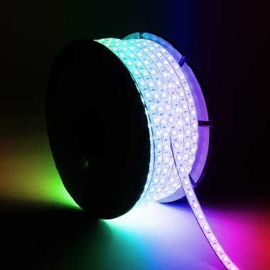 Rolo de Fita LED RGB 220V AC SMD5050 Silicone FLEX 50m 60 LED/m IP67 Largura 12mm Corte 100 cm